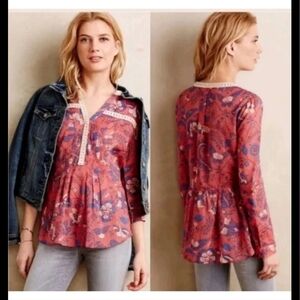 Maeve Terracotta and Blue Floral Blouse